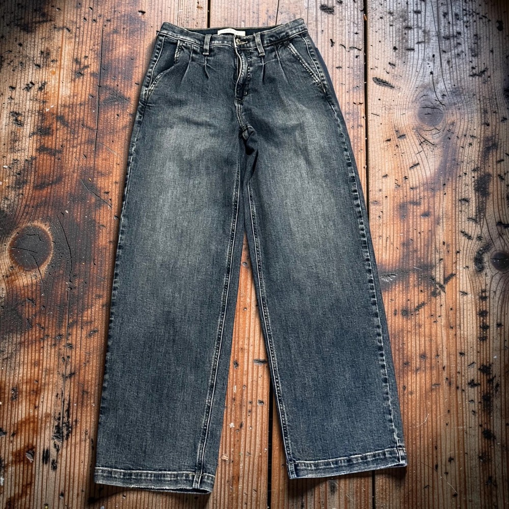 Eunina Violet Baggy Jeans Womens 5 27W Super High Rise Pleated Front Wide Leg